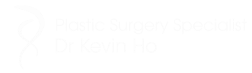 White logo of Dr Kevin Ho, Plastic Surgery Specialist with ribbon-like design